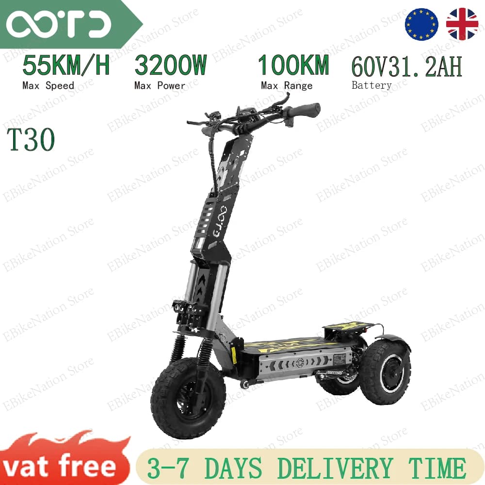 OOTD T30 3200W Dual Motor Electric Scooter, 13" Fat Tires for All Terrain, 60V31.2Ah Battery with NFC Unlock