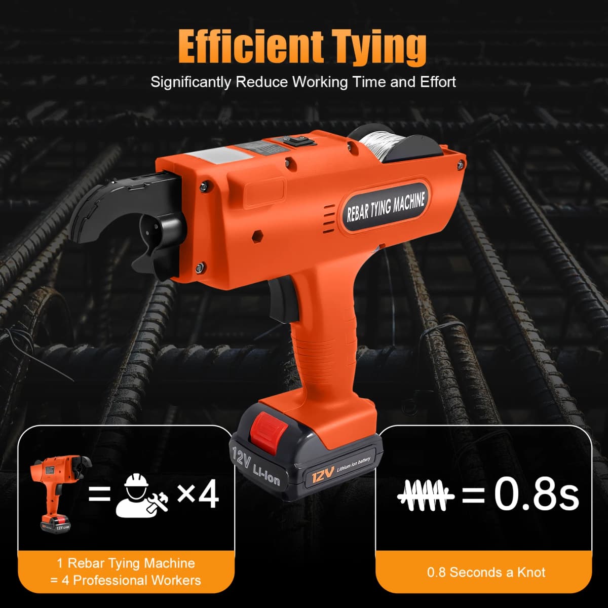 12V Rebar Tying Wire Rebar Binding Machine 8-34MM Rebar Tier Cordless Tying Binding Machine for Bundling Steel Bars