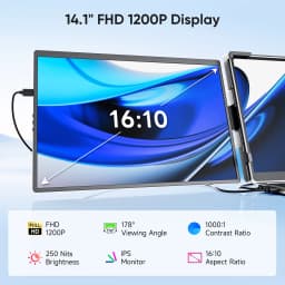 Dopesplay 14.1 inch Dual Screen Extender FHD 1200P IPS Portable Monitor Plug & Play Second Display For Laptop Mac Travel Work