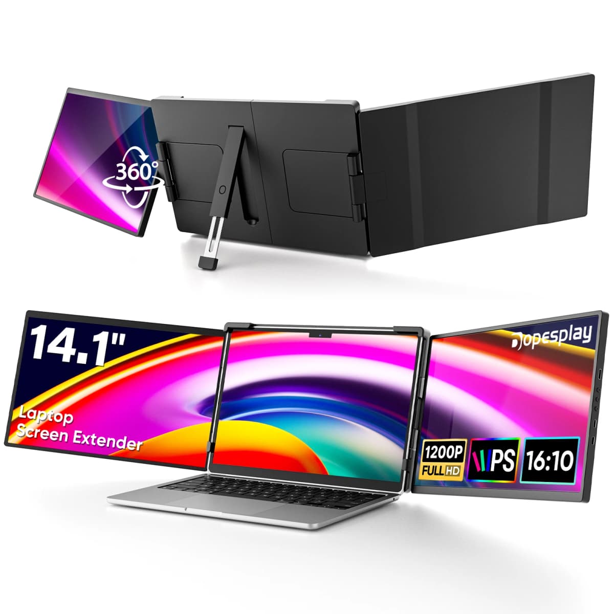 Dopesplay 14.1 inch Dual Screen Extender FHD 1200P IPS Portable Monitor Plug & Play Second Display For Laptop Mac Travel Work