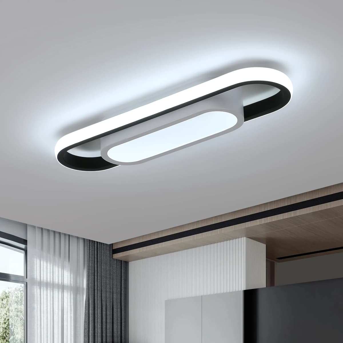 30W Long Oval LED Ceiling Light, White LED Ceiling Light, Acrylic Ceiling Light, Suitable for Bedrooms, Kitchens, Hallways