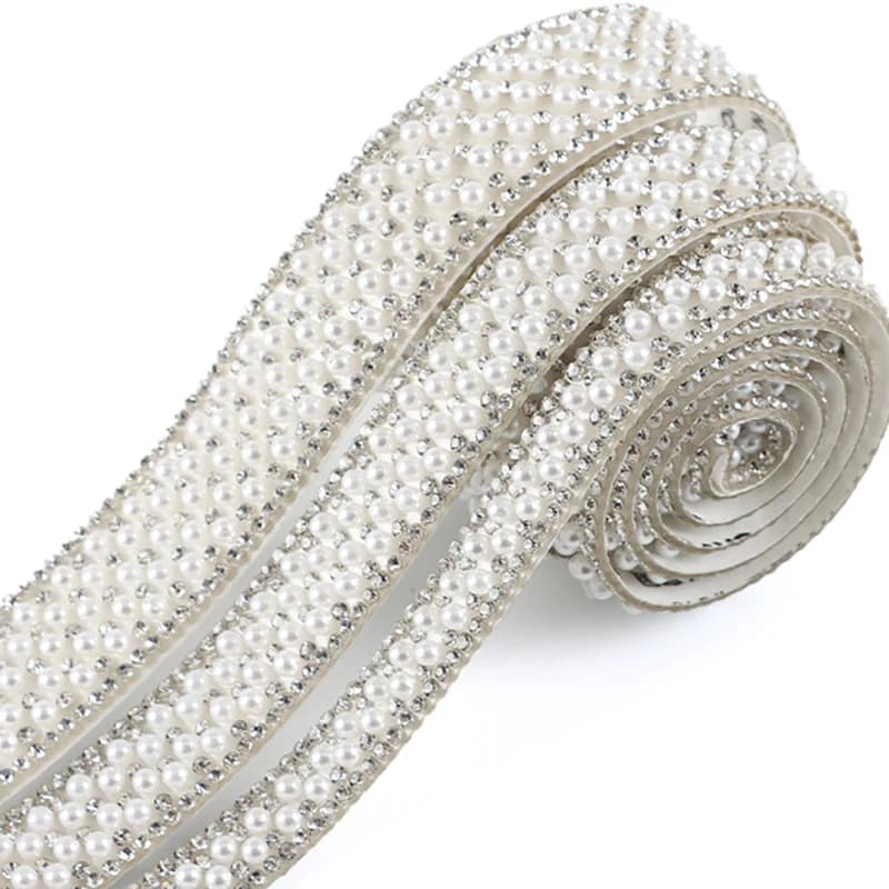 (91cm/pack)1cm/1.5cm/2cm Pearl Diamond Lace Shining Self Adhesive Diamond Hair Accessories Clothing Decoration Patches Handmade