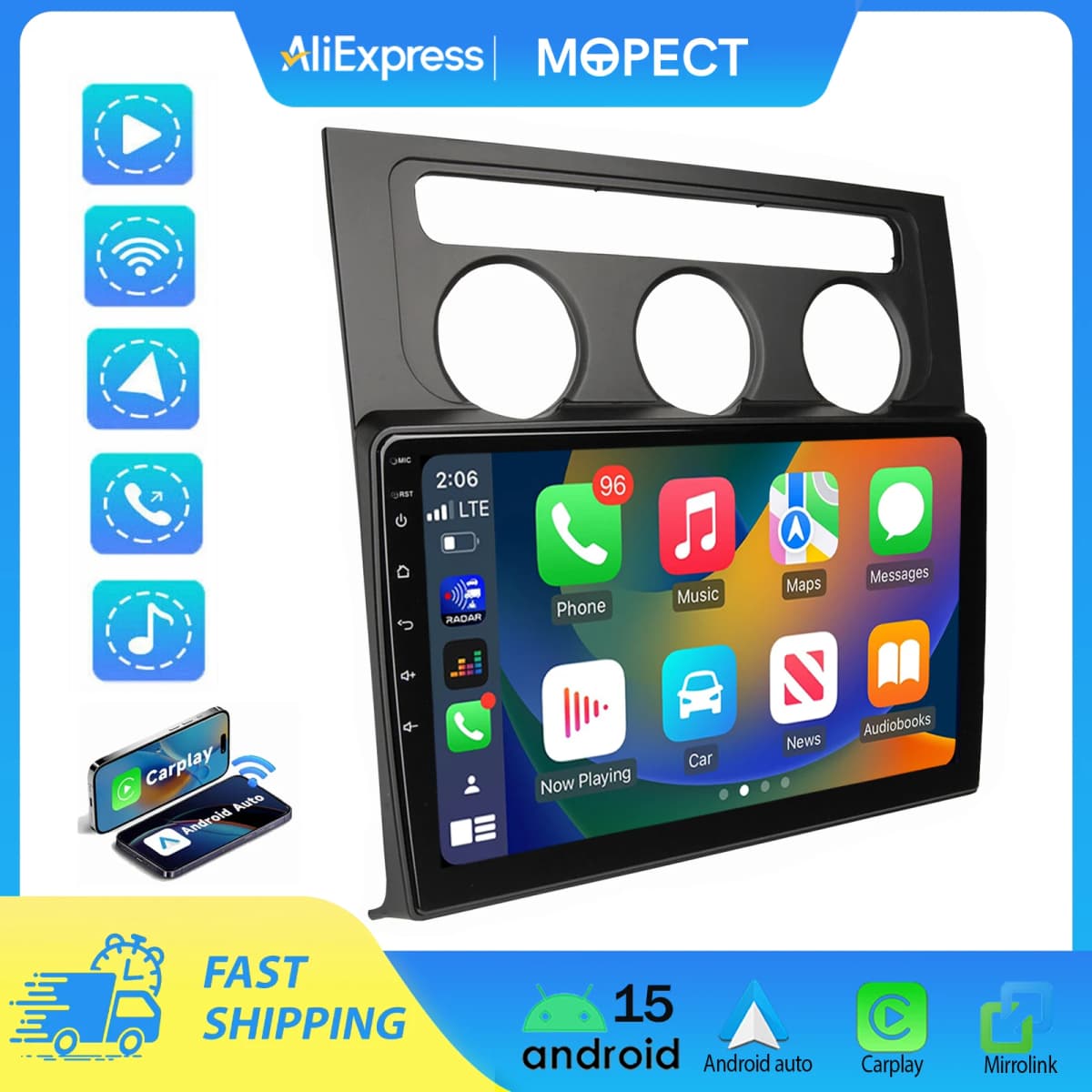 Mopect for Vw Touran 1t1 1t2 1t3 2003-2010 10.1" Hd Touchscreen Android 15 Car Radio Gps Navigation Wifi Bt Mirror Link Fm