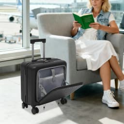 Black ABS 18 Inch Front Opening Multifunctional Luggage Compartment For Boarding Suitcase with Front Compartment Travel Luggage