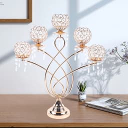 Crystal Decorative Candelabra Centerpiece 5-Arm Candlesticks Holder for Table Dining Table Home Decor Wedding Party Anniversary