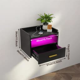 Wall-mounted Bedside Tables, Set of 2, with Open Storage and Drawers, Sockets and Interfaces, Modern, for Living Room, Bedroom