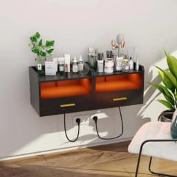 Wall-mounted Bedside Tables, Set of 2, with Open Storage and Drawers, Sockets and Interfaces, Modern, for Living Room, Bedroom