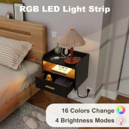 Wall-mounted Bedside Tables, Set of 2, with Open Storage and Drawers, Sockets and Interfaces, Modern, for Living Room, Bedroom