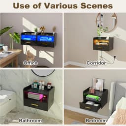 Wall-mounted Bedside Tables, Set of 2, with Open Storage and Drawers, Sockets and Interfaces, Modern, for Living Room, Bedroom