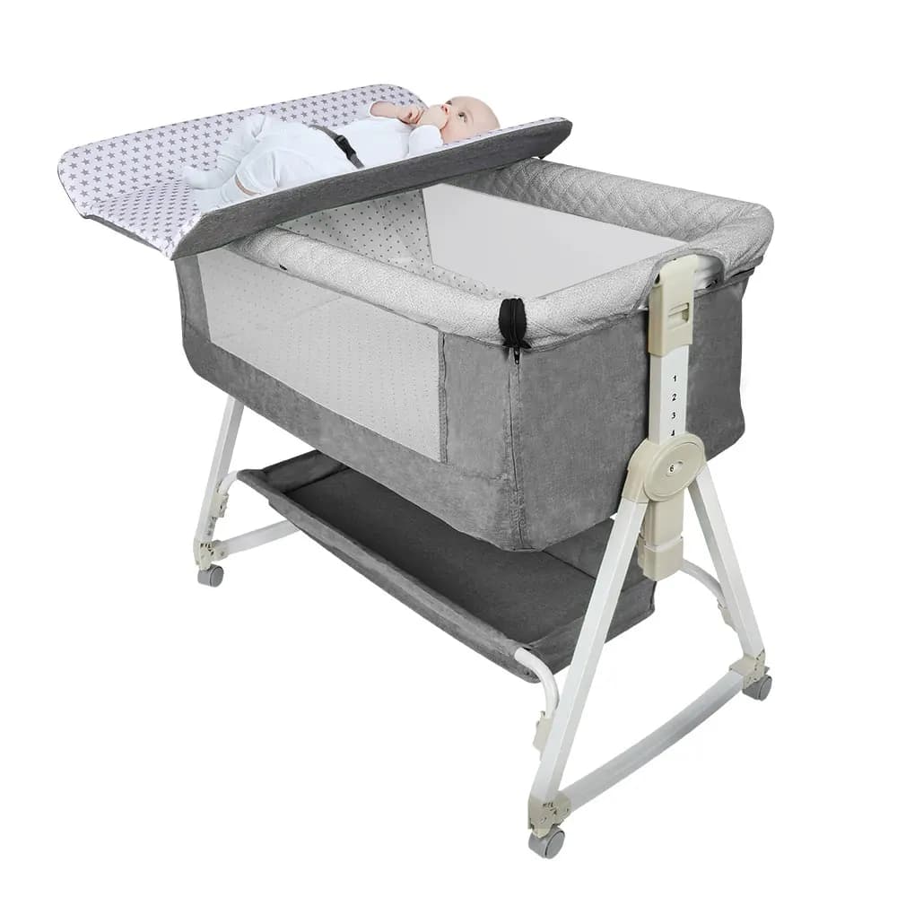 Crib Cododo baby bed, sleeping Together, with mattress, changing Table, easy to move, Portable newborn baby bed (blue/Beige/gray/black)