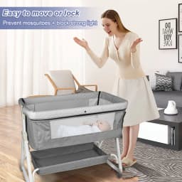 Crib Cododo baby bed, sleeping Together, with mattress, changing Table, easy to move, Portable newborn baby bed (blue/Beige/gray/black)