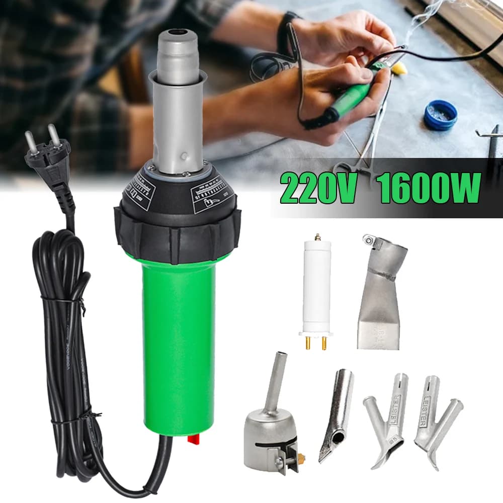 220V 1600W Hot Air Plastic Welding Gun with Nozzle Heating Element and Flat Tip Accessories for PVC PP PE Welding