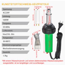 220V 1600W Hot Air Plastic Welding Gun with Nozzle Heating Element and Flat Tip Accessories for PVC PP PE Welding