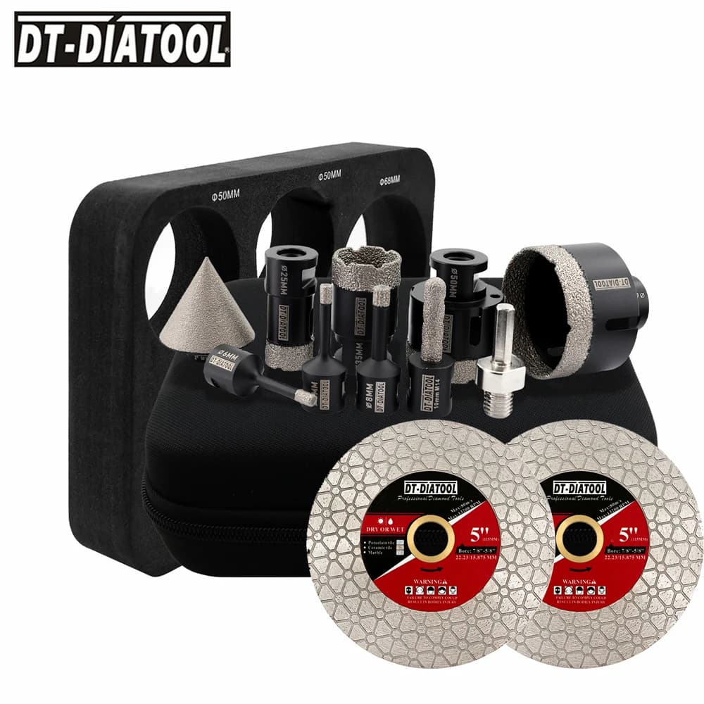 DT-DIATOOL Dry Core Drill Bits Set M14 Thread Milling Bits Chamfer Bits Hex 115/125mm Dics Drilling Ceramic Tile Marble Granite