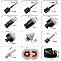 DT-DIATOOL Dry Core Drill Bits Set M14 Thread Milling Bits Chamfer Bits Hex 115/125mm Dics Drilling Ceramic Tile Marble Granite