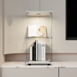 Comanlai 2 Layers, Single Door Glass Display Cabinet with Glass Doors, Standing, Corner Bookcase with LED Lighting