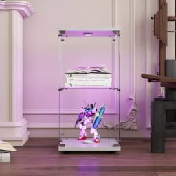 Comanlai 2 Layers, Single Door Glass Display Cabinet with Glass Doors, Standing, Corner Bookcase with LED Lighting