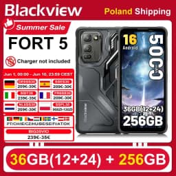 [Shipping From Poland] [No EU charger] Blackview FORT 5 Rugged Smartphone 36GB(12+24)+256GB 6.78" HD+ IPS 5000mAh Mobile Phone