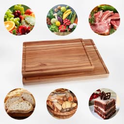 Acacia Wood Cutting Board Thick Butcher Block Reversible Wooden Kitchen Block Cheese Board with Side Handles and Juice Grooves
