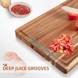 Acacia Wood Cutting Board Thick Butcher Block Reversible Wooden Kitchen Block Cheese Board with Side Handles and Juice Grooves