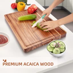 Acacia Wood Cutting Board Thick Butcher Block Reversible Wooden Kitchen Block Cheese Board with Side Handles and Juice Grooves