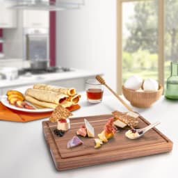 Acacia Wood Cutting Board Thick Butcher Block Reversible Wooden Kitchen Block Cheese Board with Side Handles and Juice Grooves