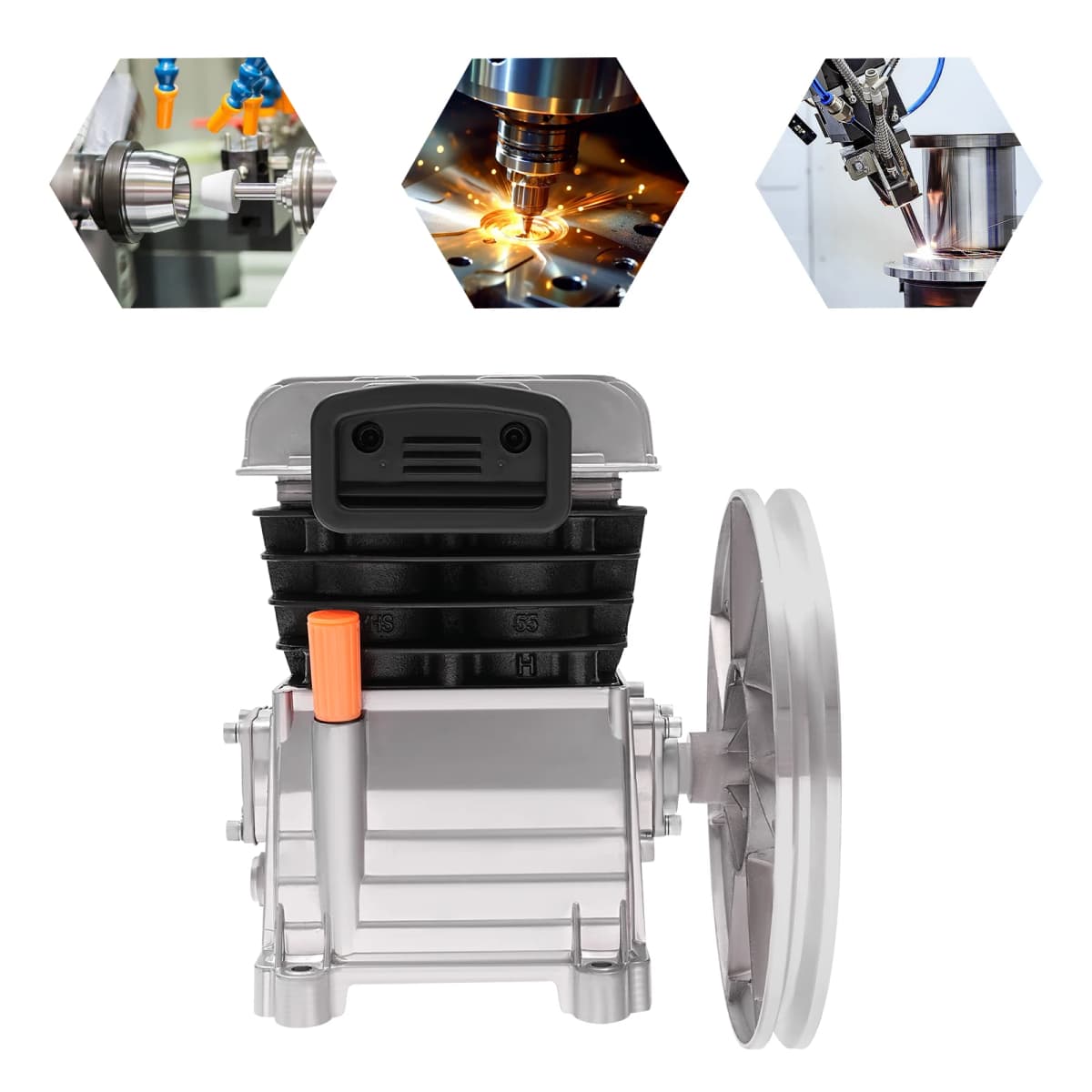 2 Cylinders Air Compressor Pump Head 2HP Air Compressor Head with Belt Pulley 8Bar Working Pressure  Oil Lubricated Air Compress