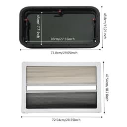 RV Push Out Window 70x45cm Tempered Glass with Built-in Sunshade Screen for Camper Van Trailer Motorhome Replacement