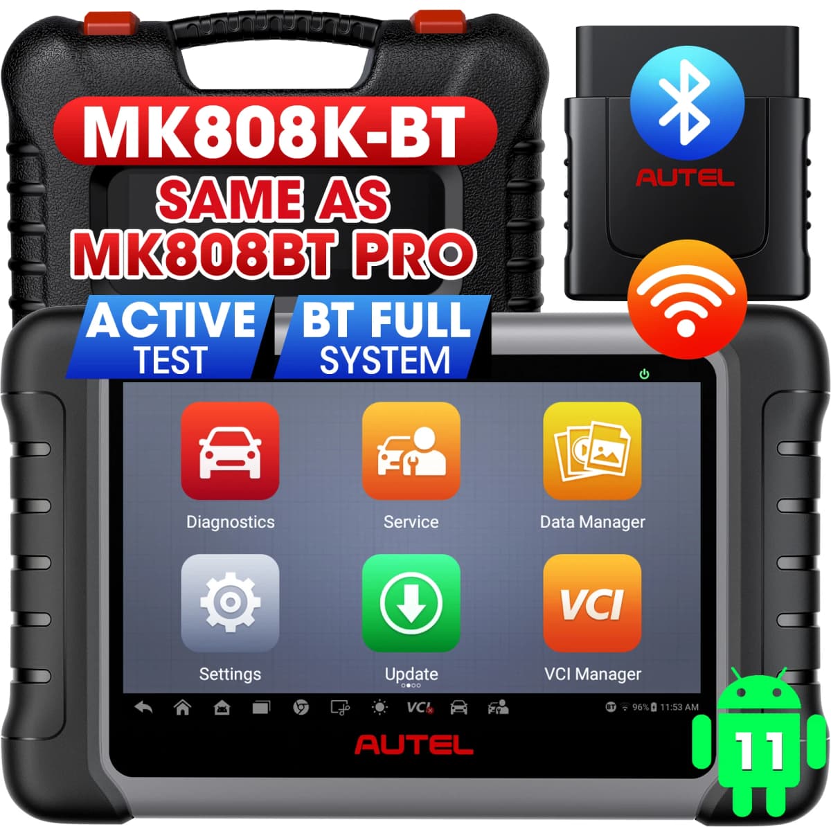 Autel MK808KBT PRO OBD2 Code Scanner Reader 7 Inch Bluetooth All System Car Diagnostic Scanner Brake Bleed Injector Coding FCA