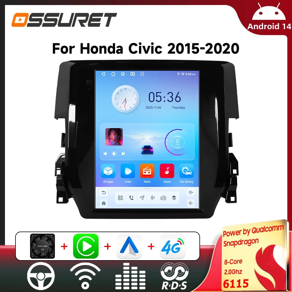 Android 6115 Car Radio for Honda Civic 2015-2020 Multimedia Player Stereo Autoradio DSP 9.7inch Vertical GPS Intelligent Screen