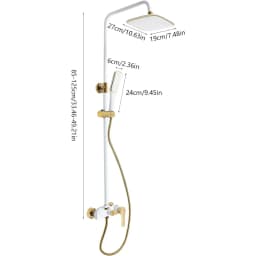 Shower System, Height Adjustable with Thermostat,Rain Shower, Hand Shower, Shower Set, Stainless Steel, Brass(White, Gold)