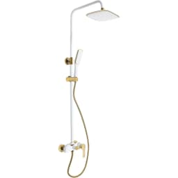 Shower System, Height Adjustable with Thermostat,Rain Shower, Hand Shower, Shower Set, Stainless Steel, Brass(White, Gold)