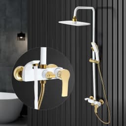 Shower System, Height Adjustable with Thermostat,Rain Shower, Hand Shower, Shower Set, Stainless Steel, Brass(White, Gold)