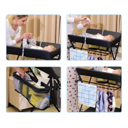 Baby Swing Combi Swing Box w/Towel Holder, Seat Belt and Storage Bins, Mobile Swing Table Space Saving & Stable & Ergonomic