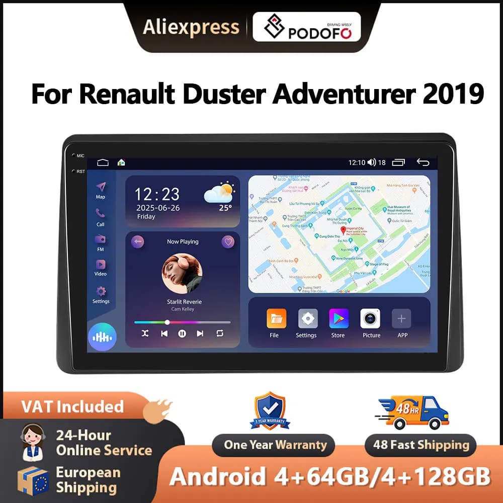Podofo AI Voice Wireless Carplay Android Auto Radio For Renault Duster Adventurer 2019 Car Intelligent Systems BT 2din Autoradio