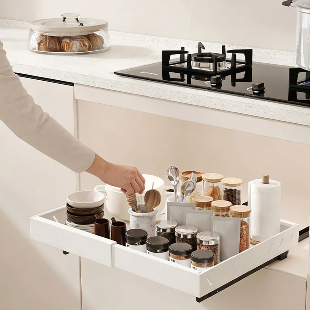 1/2/4pcs Kitchen Storage Rack Slide Drawer Storage Tray Seasoning Bottle Spice Pull Out Cabinet Drawers Telescopic 32-52cm Rack