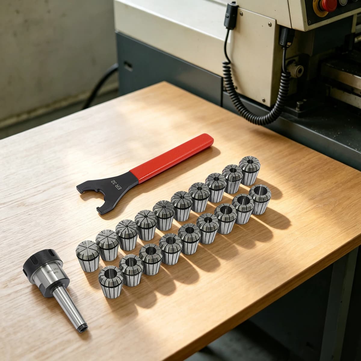 ER32 Spring Collet Set 19Pcs 2-20mm High Precision 0.015mm Collet Chuck Kit with Spanner, MT2 Tailstock Lathe Tool Holder, 45# Steel Heat Treatment Wear-Resistant, Portable Storage Box for Milling Drilling Boring
