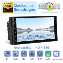 Podofo 2Din 4+64G Android Car Radio Snapdragon 8 Core Universal Car Intelligent System Carplay Android Auto GPS WIFI Mirror Link