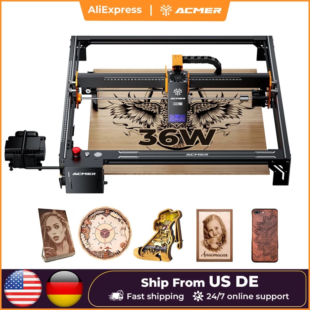ACMER S2 PRO 36W/48W Laser Engraving and Cutting Machine High Power Blue CNC Light Diode Cutter With 30L/min Air Assist Pump