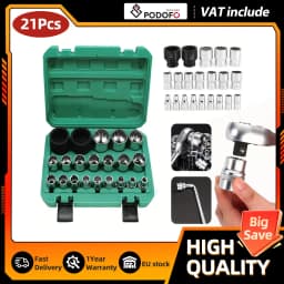 Podofo 1/2" Drive Socket Spanner Set 21PCS Multi-Tooth 6 12 Point External Socket Tool Kit for Auto Repair