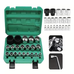 Podofo 1/2" Drive Socket Spanner Set 21PCS Multi-Tooth 6 12 Point External Socket Tool Kit for Auto Repair