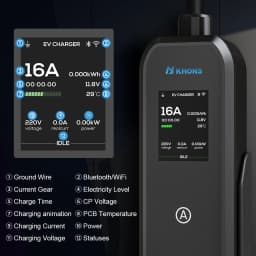 Khons Type2 3.5kW 16A Portable EV Charger Schuko Plug EVSE With App Bluetooth Control 5m TPU Cable For Electric Vehicle