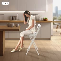 2PCS Bar Stool Foldable Bar Stool High Chair Set PU Cushion for Kitchen Counter Camping