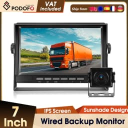 Podofo Car Monitor with 2 Channel Back-up Camera 1280*720 IP69 Waterproof Super Night Vision Reverse Monitor for Trucks Vans Bus