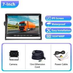 Podofo Car Monitor with 2 Channel Back-up Camera 1280*720 IP69 Waterproof Super Night Vision Reverse Monitor for Trucks Vans Bus