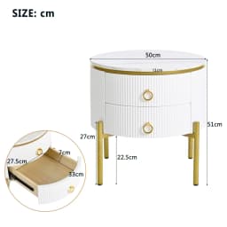 Modern Luxury Side Table Set with Storage Drawers, Marble Texture Surface Golden Metal Legs & Handles Adjustable Elegant