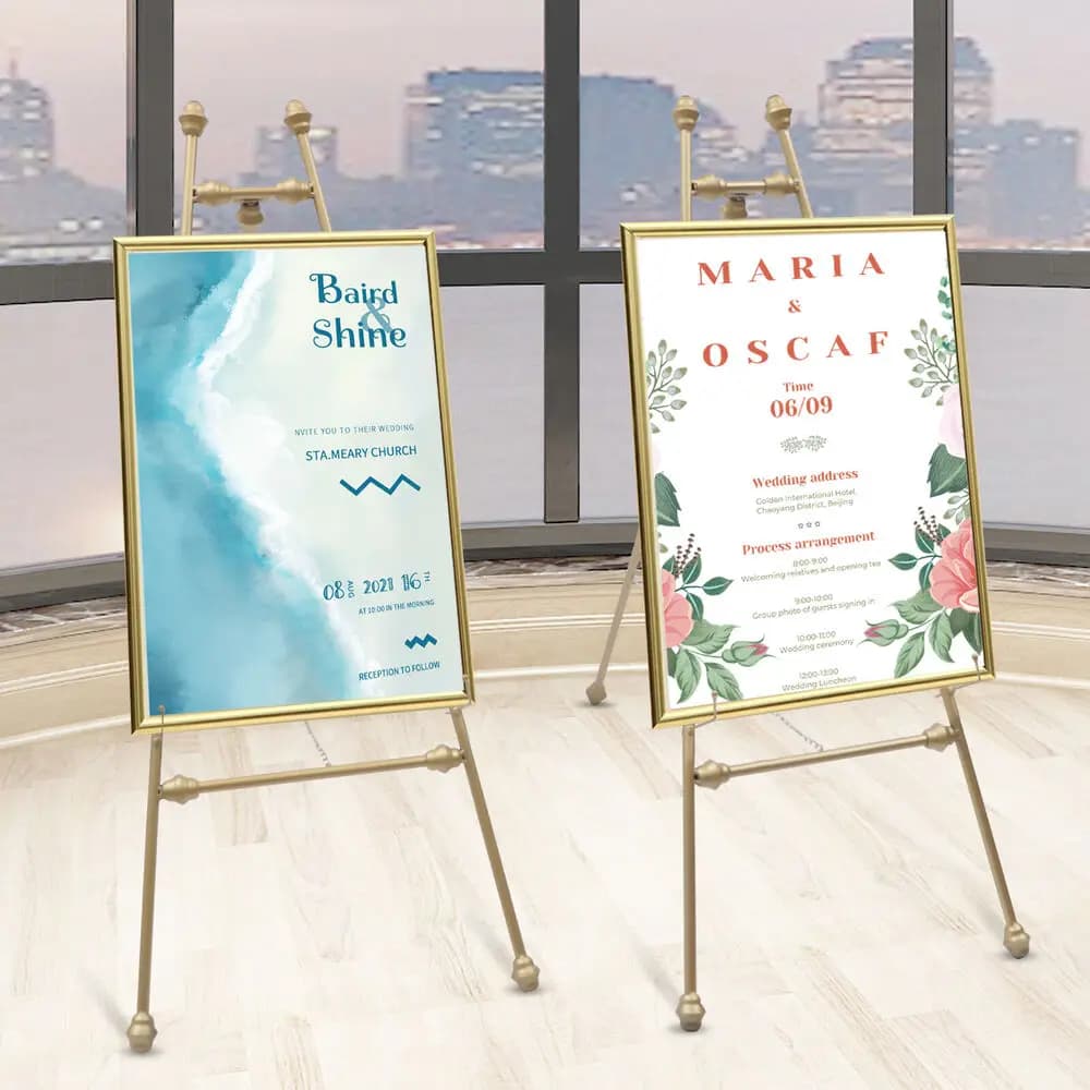 2* Gold Iron Easel Stand Adjustable Tilt with Anti-Slip Feet Pads