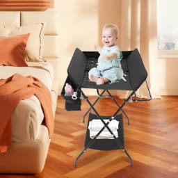 Freestanding Baby Diaper Changing Station 0-12 Months, Foldable 15kg/33lbs Load Capacity with Safety Belt & Storage Shelf