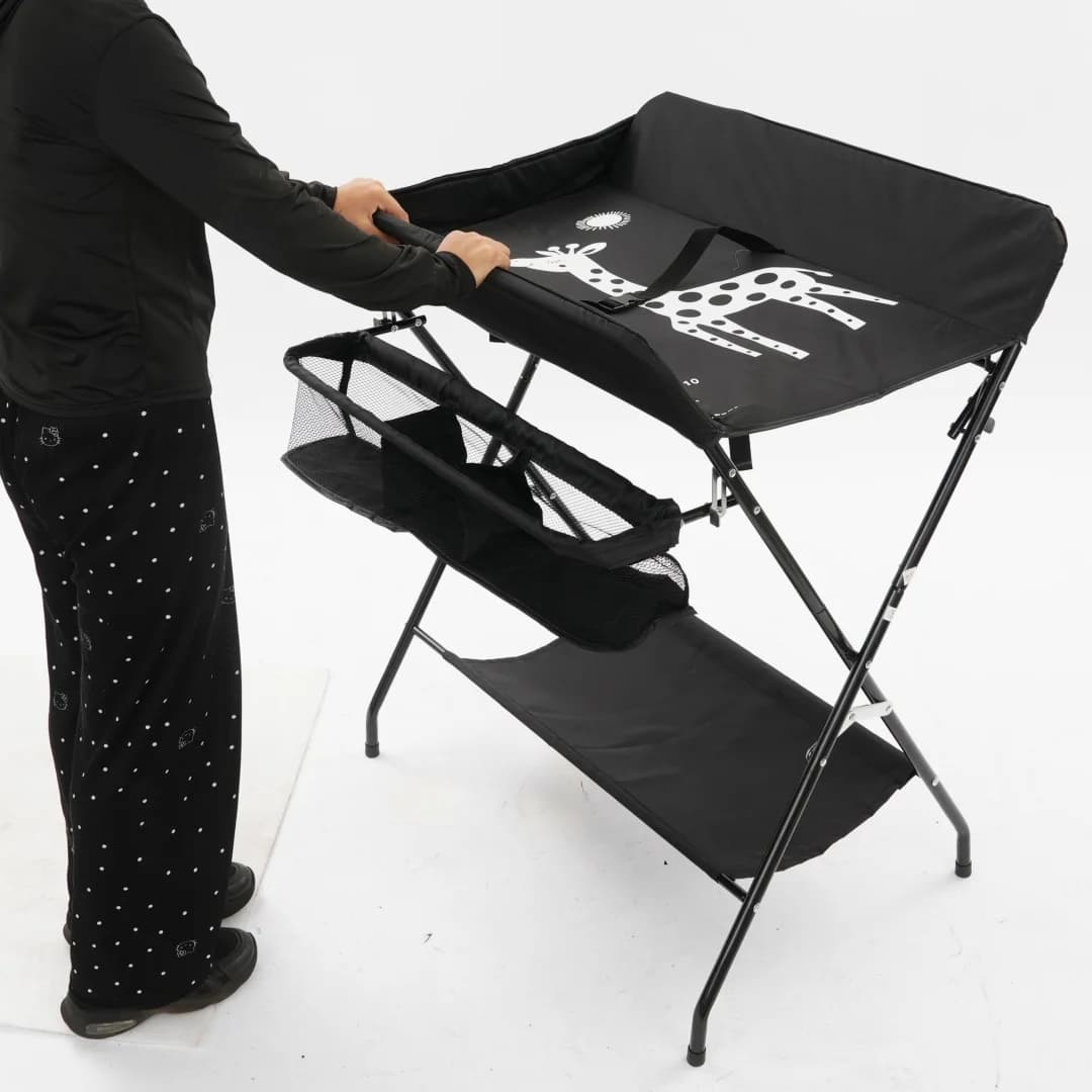 Freestanding Baby Diaper Changing Station 0-12 Months, Foldable 15kg/33lbs Load Capacity with Safety Belt & Storage Shelf