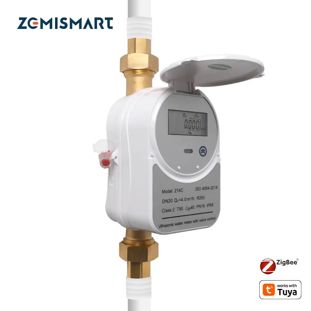 Zigbee Ultrasonic Water Meter with Valve LCD Display Works with Tuya Measure Water Quantity Flow Consumption IP68 Zigbee2mqtt HA